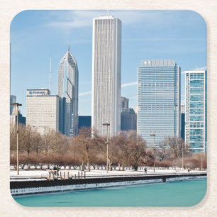 Dessous-de-verre Carré En Papier Horizon de Chicago à travers le lac Michigan