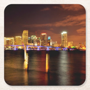 Dessous-de-verre Carré En Papier Horizon de Miami la nuit, la Floride