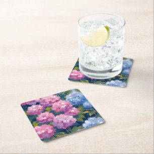Dessous-de-verre Carré En Papier Hortensias d'été   Fleurs côtières roses et bleues