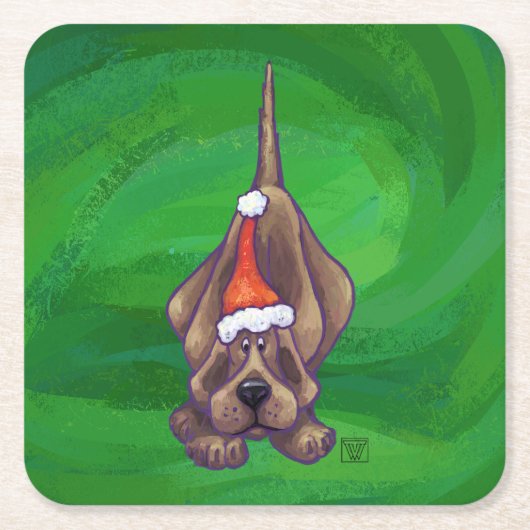 Dessous-de-verre Carré En Papier Hound Chien Noël sur Green (Devant)