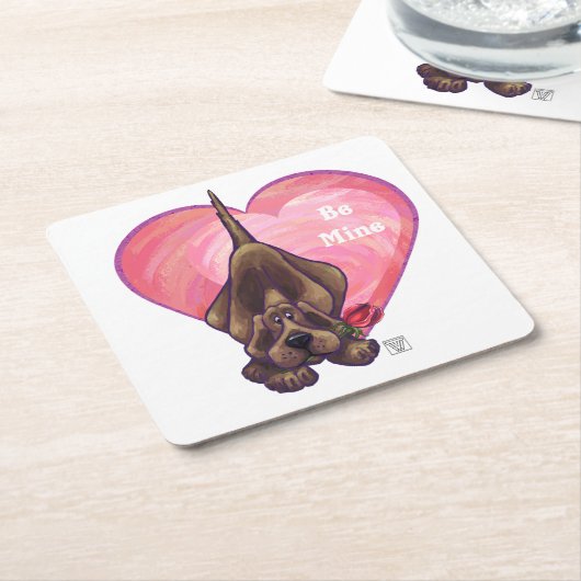 Dessous-de-verre Carré En Papier Hound Dog Valentine's Day (Incliné)