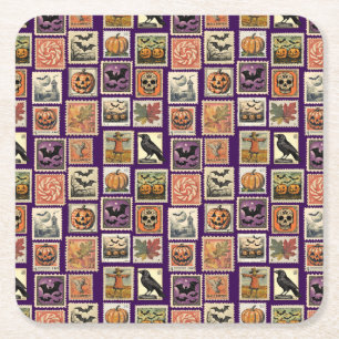 Dessous-de-verre Carré En Papier Housse d'oreiller à motif de timbres-poste Hallowe