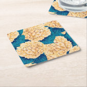 Dessous-de-verre Carré En Papier Hydrangea aquarelle motif, jaune et bleu (Incliné)