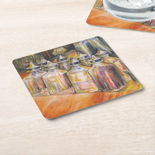 Dessous-de-verre Carré En Papier Idéographie de Lumière dorée (Incliné)