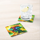 Dessous-de-verre Carré En Papier Iguana colorée (En situation)