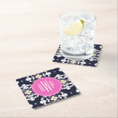Dessous-de-verre Carré En Papier Ikat + Monogramme rose (En situation)