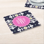 Dessous-de-verre Carré En Papier Ikat + Monogramme rose (Incliné)