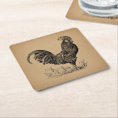 Dessous-de-verre Carré En Papier Illustration Brown d'un coq d'époque (Incliné)