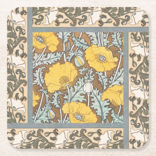 Dessous-de-verre Carré En Papier illustration d'art pavot fleur jaune (Devant)