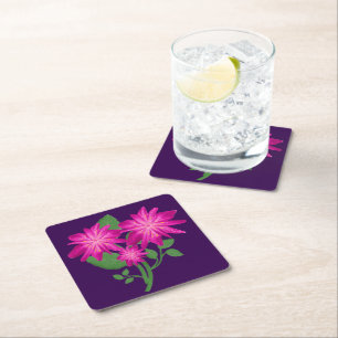 Dessous-de-verre Carré En Papier Illustration de bouquet floral rose Dessin à la