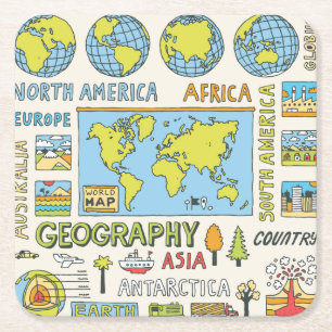 Dessous-de-verre Carré En Papier Illustration de la géographie Vintage dessinée à l
