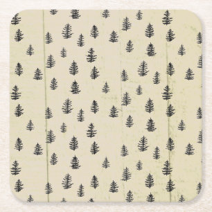 Dessous-de-verre Carré En Papier Illustration de montagne d'arbre motif rustique