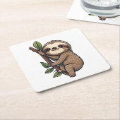 Dessous-de-verre Carré En Papier Illustration de Sloth (Incliné)