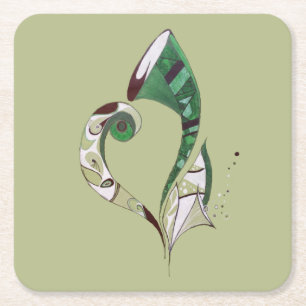 Dessous-de-verre Carré En Papier Illustration d'encre abstraite verte dessinée à la