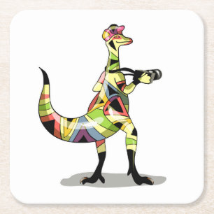 Dessous-de-verre Carré En Papier Illustration D'Un Photographe Iguanodon.