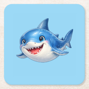 Dessous-de-verre Carré En Papier Illustration d'un requin mignon aux grands yeux, a