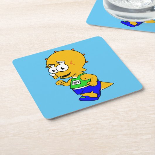 Dessous-de-verre Carré En Papier Illustration D'Un Tricératops Runner. (Incliné)