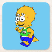 Dessous-de-verre Carré En Papier Illustration D'Un Tricératops Runner. (Devant)