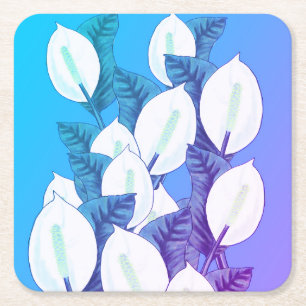 Dessous-de-verre Carré En Papier Illustration Lily blanche bleu pâle violet