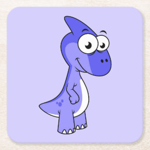 Dessous-de-verre Carré En Papier Illustration Mignonne D'Un Parasaurolophus Dinosau