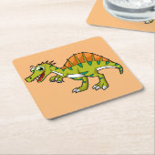 Dessous-de-verre Carré En Papier Illustration Mignonne D'Un Spinosaure Souriant. (Incliné)
