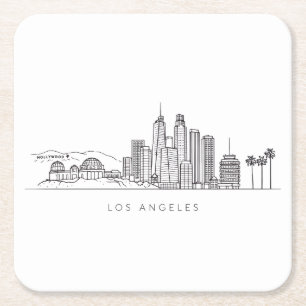 Dessous-de-verre Carré En Papier Illustration minimaliste de la skyline de Los Ange