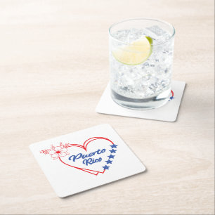 Dessous-de-verre Carré En Papier Illustration stylée du coeur de Porto Rico Floral
