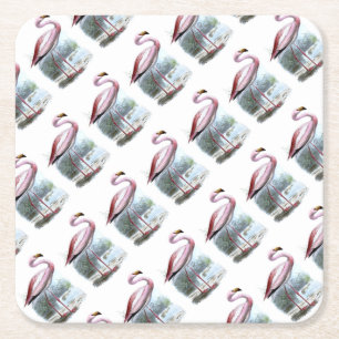 Dessous-de-verre Carré En Papier Illustration Vintage du Flamant rose Puna