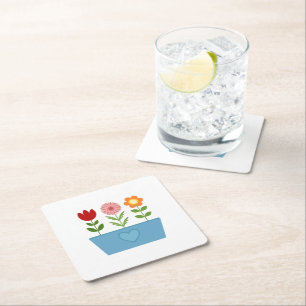 Dessous-de-verre Carré En Papier Illustrations de fleurs dans une zone de fenêtre b