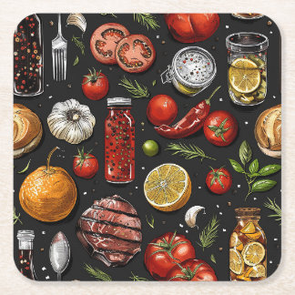 Dessous-de-verre Carré En Papier Image de produits et d'épices de barbecue.