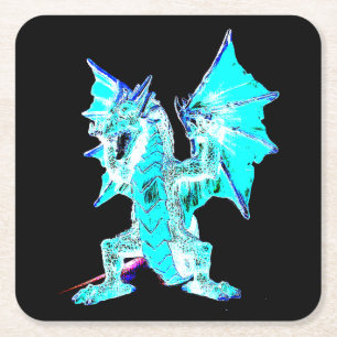 Dessous-de-verre Carré En Papier Imaginaire Aqua Blue Dragon