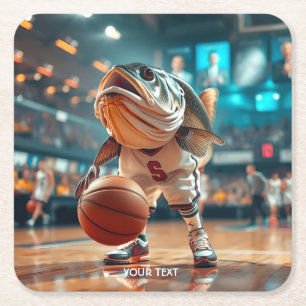 Dessous-de-verre Carré En Papier Imaginaire Cute Fish Jouer Basketball