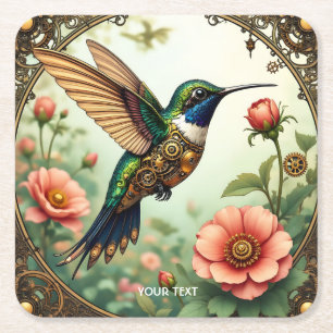 Dessous-de-verre Carré En Papier Imaginaire Cute Steampunk Fleurs d'oiseaux