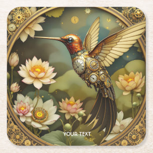 Dessous-de-verre Carré En Papier Imaginaire Cute Steampunk Horloge d'oiseaux