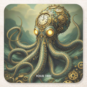 Dessous-de-verre Carré En Papier Imaginaire Cute Steampunk Horloge Kraken
