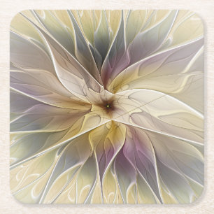 Dessous-de-verre Carré En Papier Imaginaire Floral Gold Eggplant Art Fractal Abstra