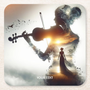 Dessous-de-verre Carré En Papier Imaginaire jolie violon fille soleil