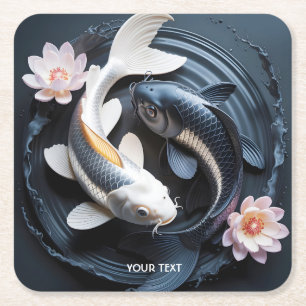 Dessous-de-verre Carré En Papier Imaginaire mignon deux poissons Koi