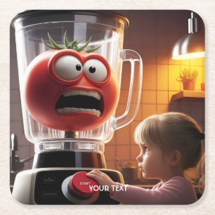 Dessous-de-verre Carré En Papier Imaginaire mignonne fille mélangeur tomate