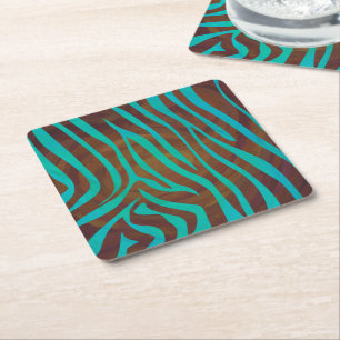 Dessous-de-verre Carré En Papier Impression Brown et Turquoise Zebra
