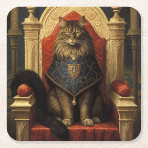 Dessous-de-verre Carré En Papier Impression d'art du trône de chat Maine Coon noble