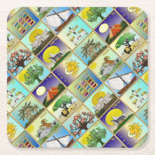 Dessous-de-verre Carré En Papier Impression d'art Judaica 12 Tribus d'Israël