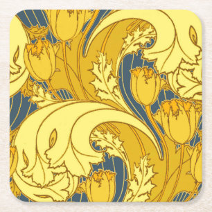 Dessous-de-verre Carré En Papier Impression de motif de tulipe : Art nouveau bleu j