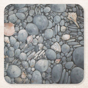 Dessous-de-verre Carré En Papier Impression de peinture de galets et de coquillages