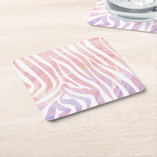Dessous-de-verre Carré En Papier Impression rose et blanc Zebra (Incliné)