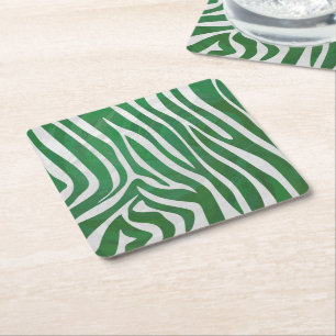 Dessous-de-verre Carré En Papier Impression verte et blanche Zebra