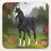 Dessous-de-verre Carré En Papier Imprimer Cheval Arabe Noir (Devant)
