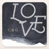 Dessous-de-verre Carré En Papier Indigo aquarelle moderne simple couple monogramme (Devant)