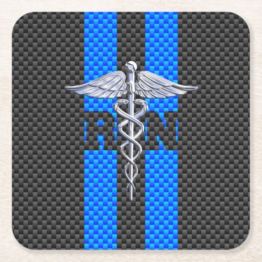 Dessous-de-verre Carré En Papier Infirmière inscrite RN Caduceus Carbon Fiber Strip (Devant)