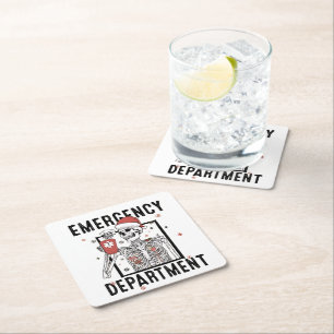 Dessous-de-verre Carré En Papier Infirmière squelette du service des urgences amatr